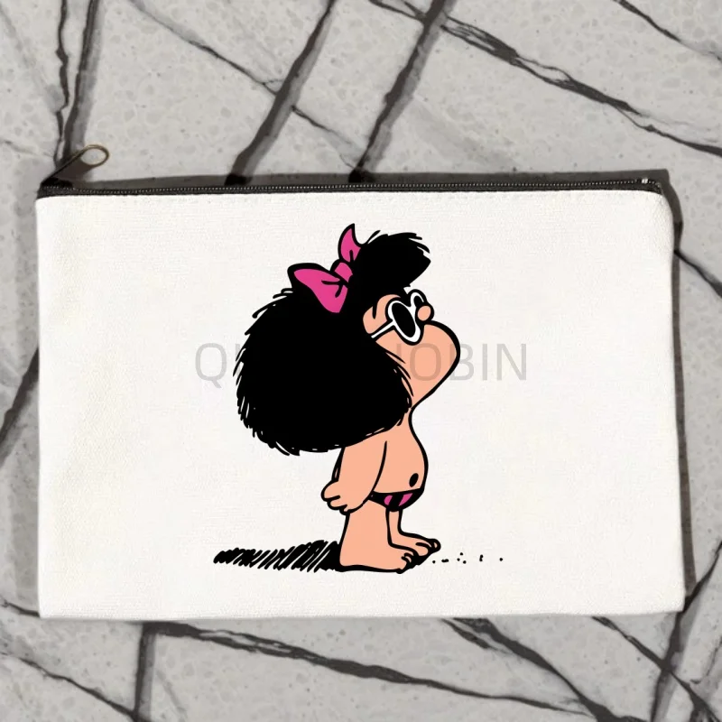 Mafalda Cute Cartoon Kawaii Canvas Cosmetic Bag Organizer Travel Sundries Storage Pouch Office Pencil Case Zipper Wallet Gift