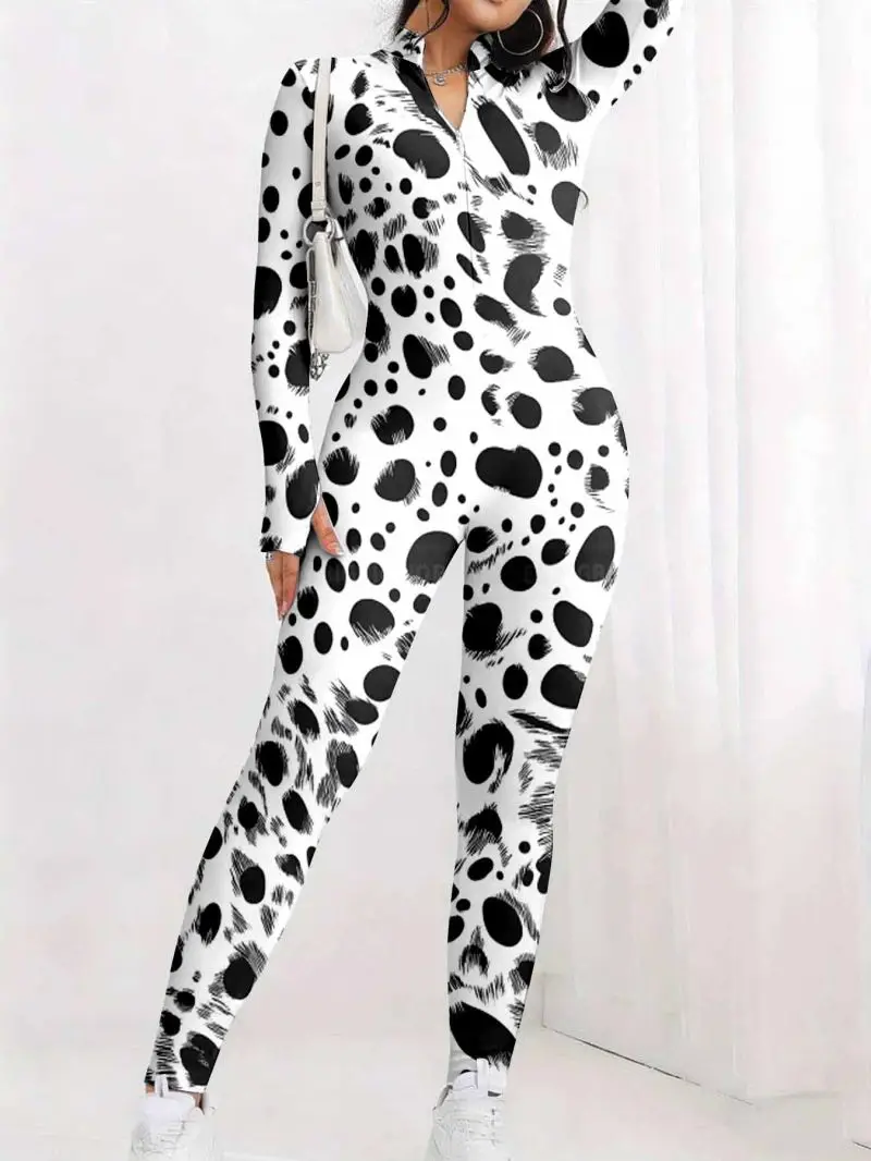 Stand up collar long sleeved all inclusive jumpsuit with women's zipper design that fits the body shape, daily jumpsuit