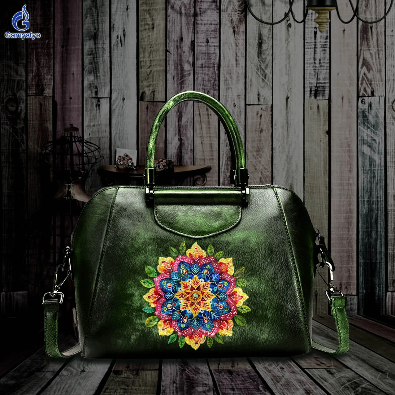 

Personalizar Bolso Art Printed Art Flowers Bags 100% Cowhide Leather Women Bags Top-Handle Bags Cross Body Bags Bolsas Marcas