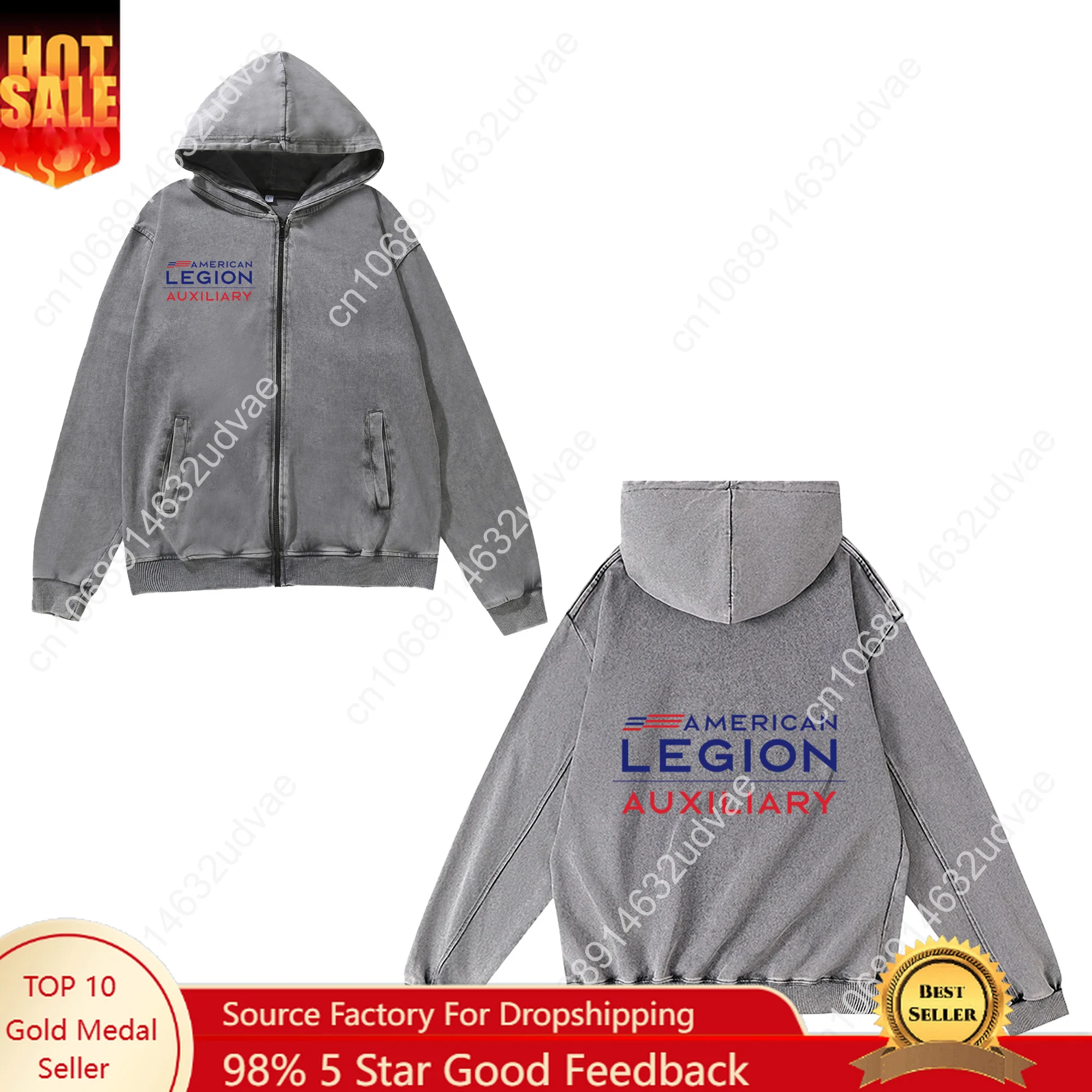 

American Legion Logo Zipper Sweatshirt Man Woman Teenager Retro Hoodies Vintage Pullover Sweat Shirt with Pocket Jacket Tops