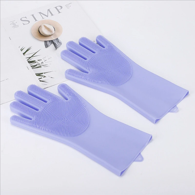 1Pair Dishwashing Cleaning Gloves Magic Silicone Rubber Dish Washing Glove for Household Scrubber Kitchen Clean Tool Scrub