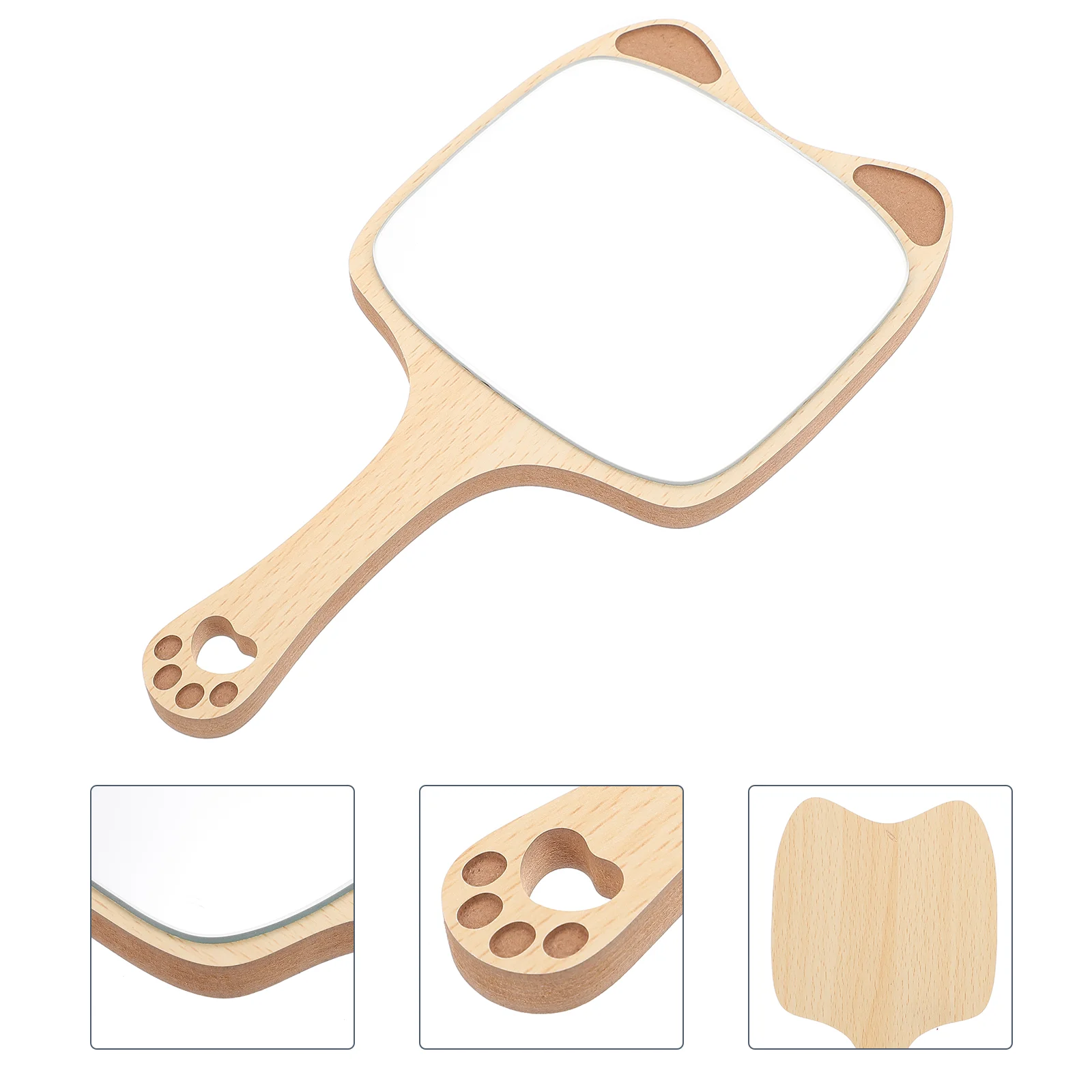 Handheld Mirrors with Wooden Handle Makeup for Girl Lovely Shaped Creative Korean Practical Cosmetics Woman