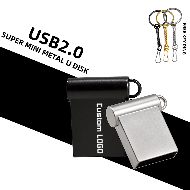 Mini unidad Flash de Metal, pendrive de 64GB, USB 2,0, logotipo personalizado, llavero de 32GB, 16GB, disco U de 8GB para negocios