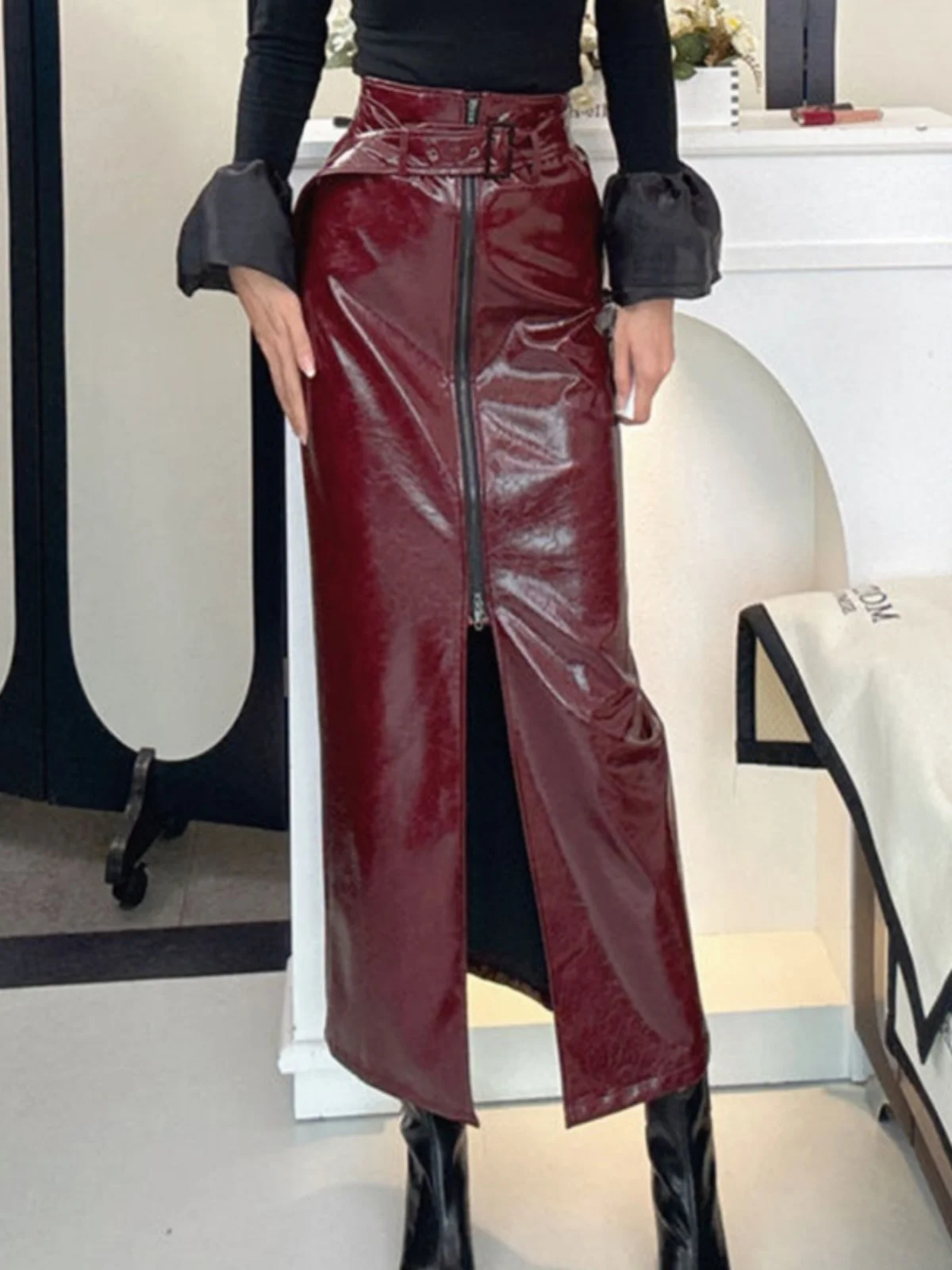 

Юбка Ankela Red с асимметричным дизайном, удлиненная, осень-зима 2024, новая модель, облегающая юбка-карандаш, универсальная юбка-футляр.