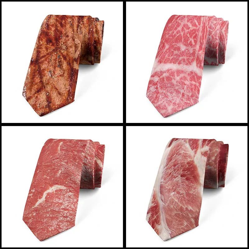 New meat barbecue style design tie fashion pork belly lean meat printing men's tie fun wedding party Halloween shirt accessories