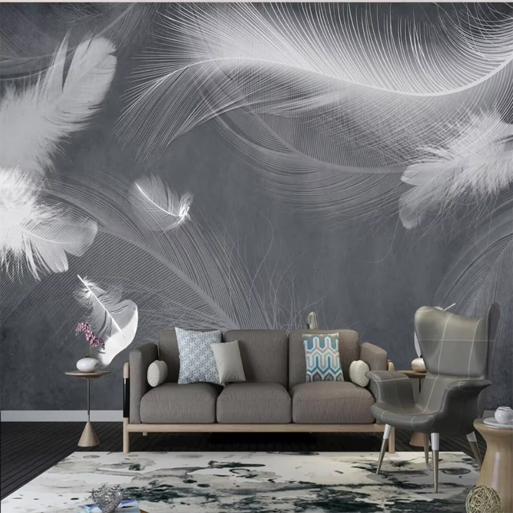 custom Nordic black and white gray feather wallpapers living room TV background mural wallpaper home improvement wall stickers