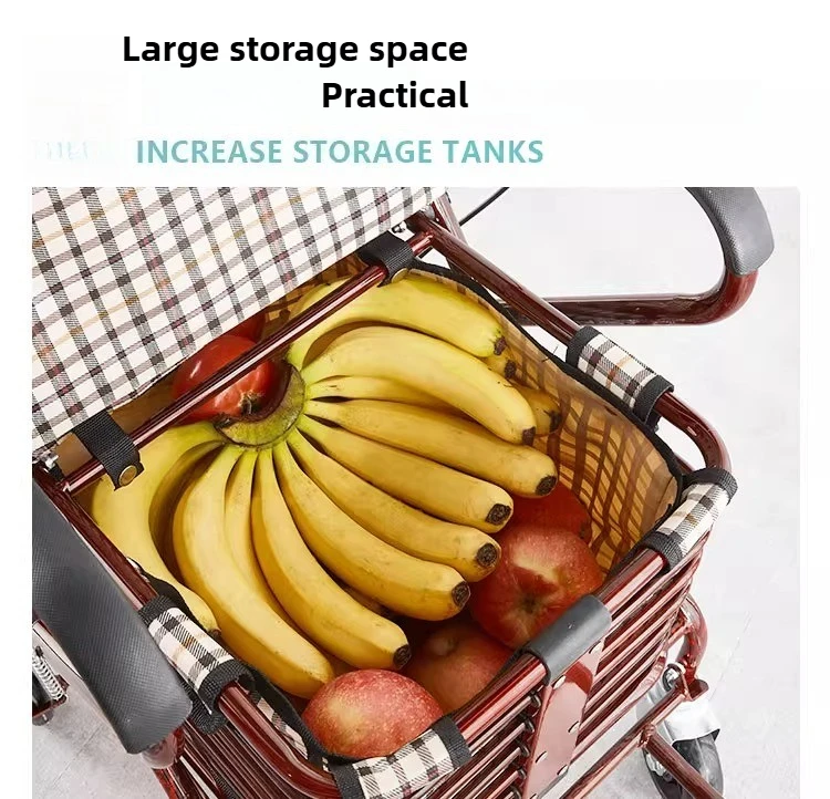 Elderly Handcart Portable Folding Shopping Cart  Four-wheeled  Portable Walking Stick Household Lightweight Grocery Aids