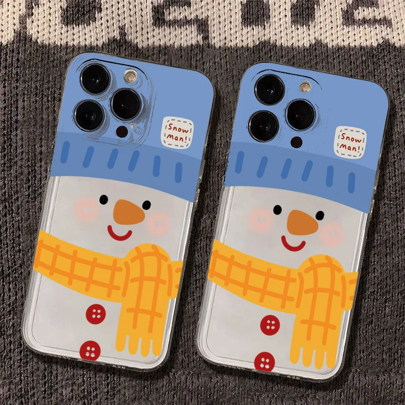 Korea Style Snowman Phone Case for iPhone 16 15 14 13 12 11 Pro Max X Xs Max XR 12 Mini 7 8 Plus SE Soft Clear Transparent Cover