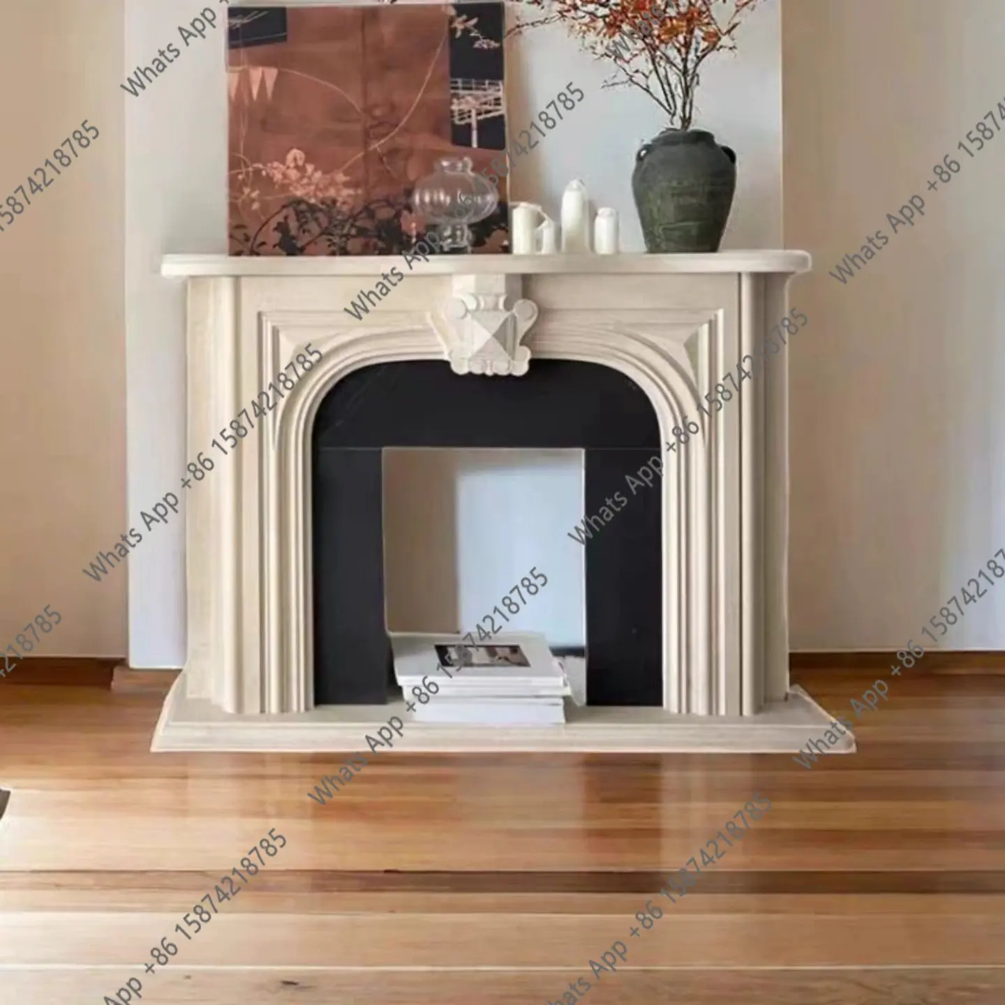 French retro solid wood fireplace American simple entrance entrance fireplace living room decoration fireplace rack