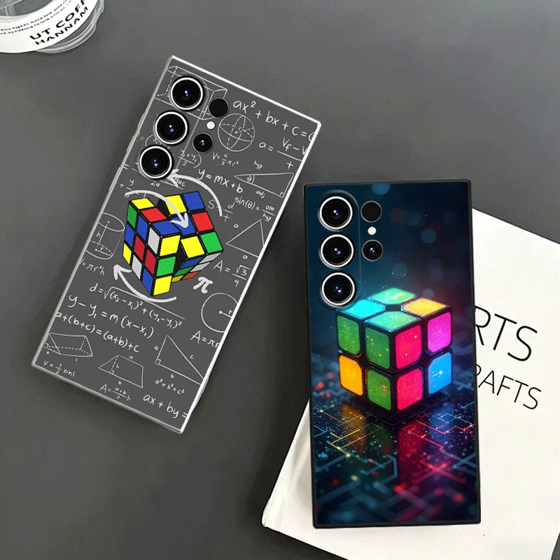 Rubik Cube Formula Spoofs Math Soft Phone Case For Samsung S24 S25 S26 Ultra S23 S22 Plus S21 S20 FE Edge + Black White Couple C