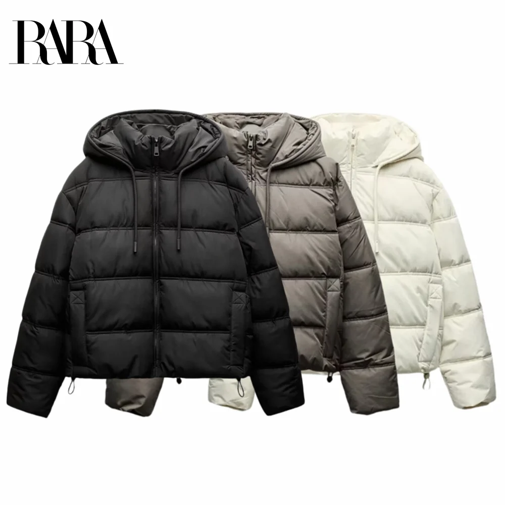 2024 RARA new winter women's clothing casual simple cotton clothing long-sleeved thick warm hooded jacket coat elastic waist