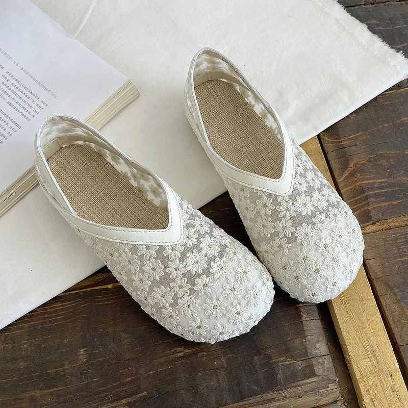 Careaymade-Linen Summer  Women Sandals Breathable Mesh Shoes for Leisure  Fisherman Shoes Shallow Mouth Lazy Women's Shoes