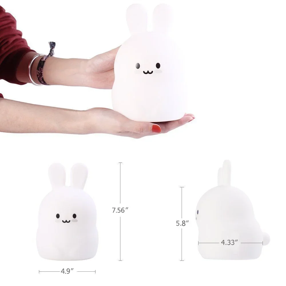 Baby Led Night Light Silicone Rabbit Nursery Lamp 9 Colors Usb Rechargeable Sensor Tap Remote Control Night Lamps For Children