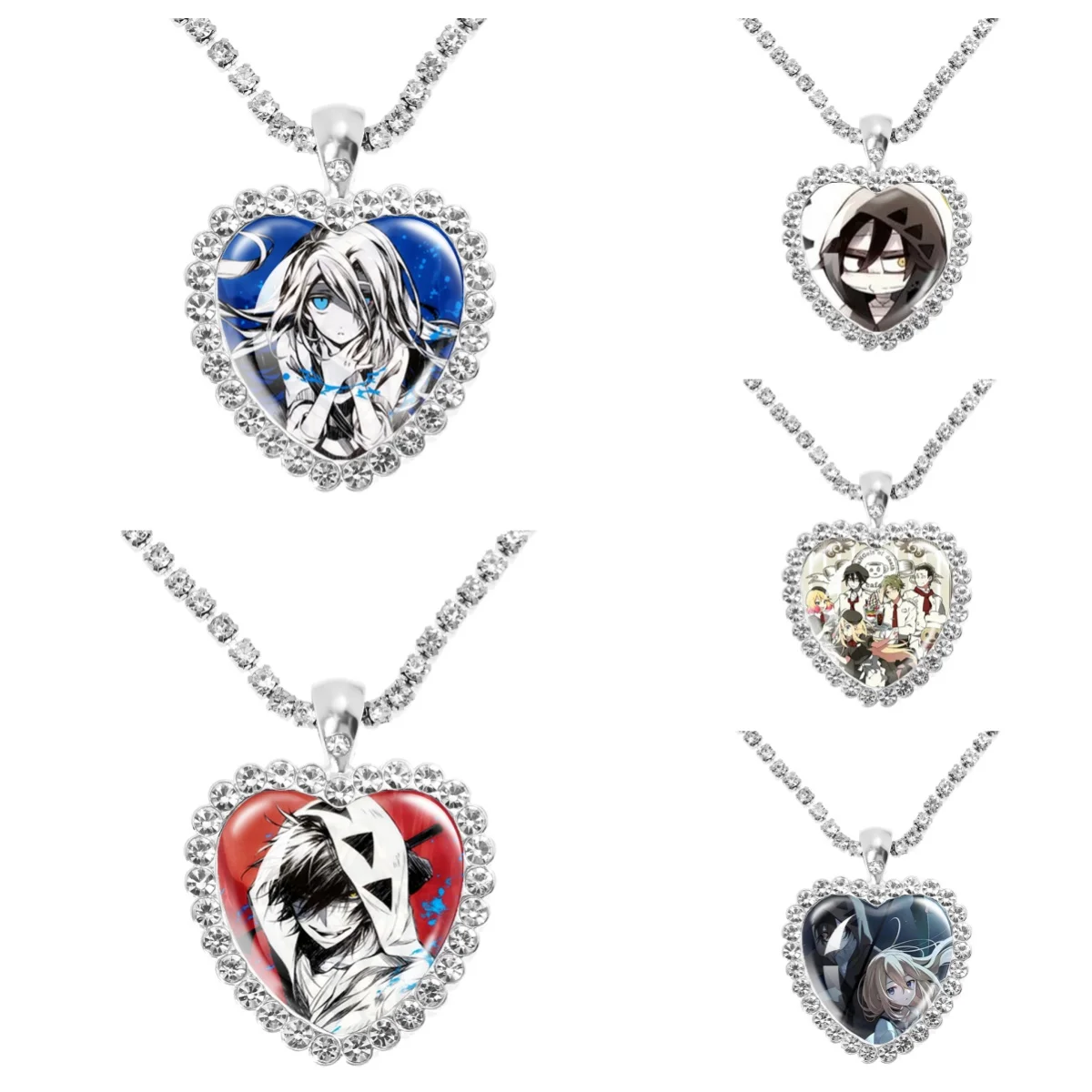 Angels Of Death 25MM Glass Cabochon Heart Shaped Necklace Fantasy Anime Handmade Glass Necklace Diamond Necklace Decoration Gift