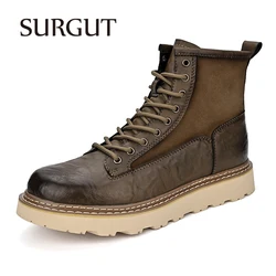 SURGUT Fashion Men's Casual High-top Shoes Fashion Motorcycle Ankle Boots anti-slip Boots Men Leather Shoes Men Walking Shoes