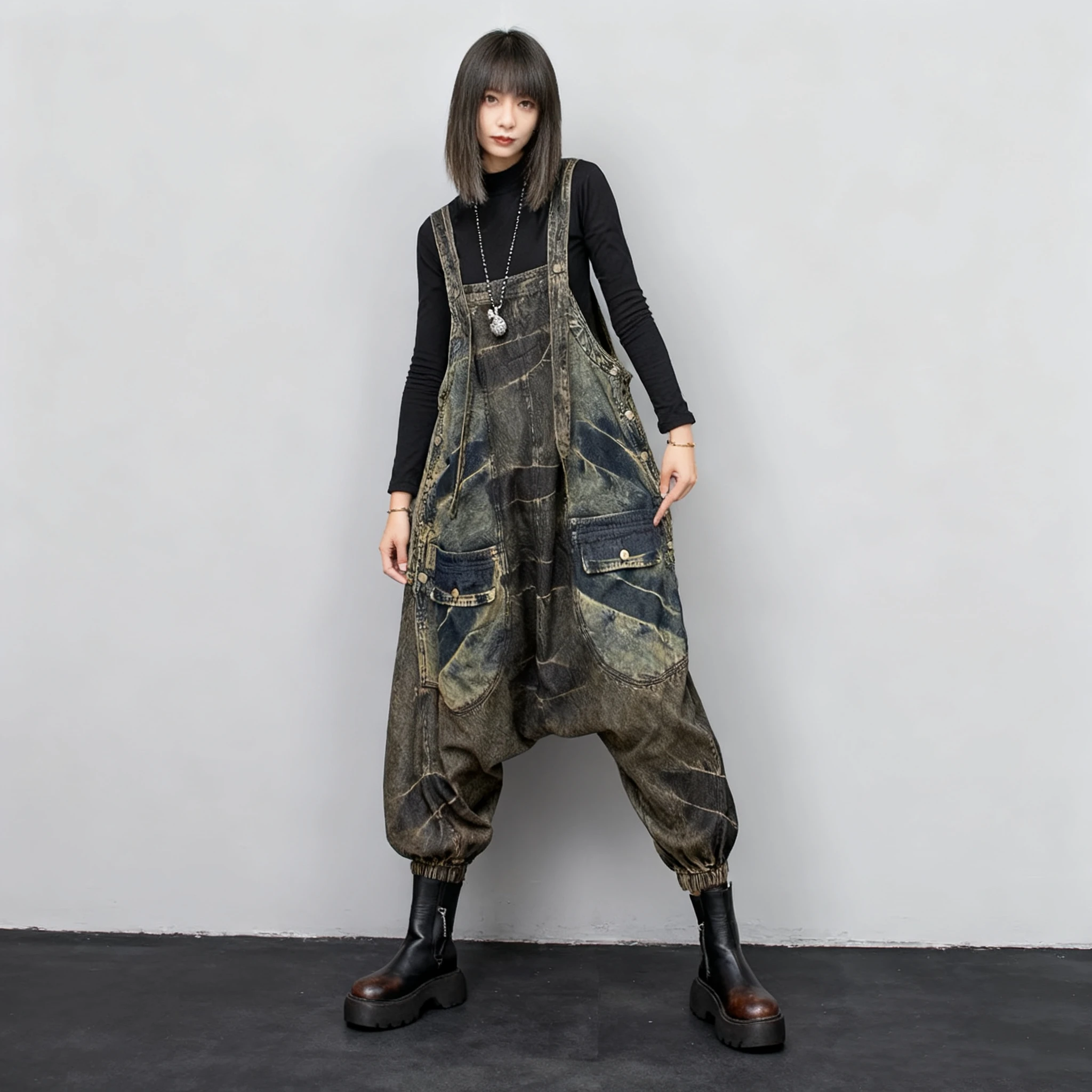 

Ретро джинсовые комбинезоны для женщин: весенне-летние, свободного кроя, с широкими штанинами, модные повседневные, с завышенной талией