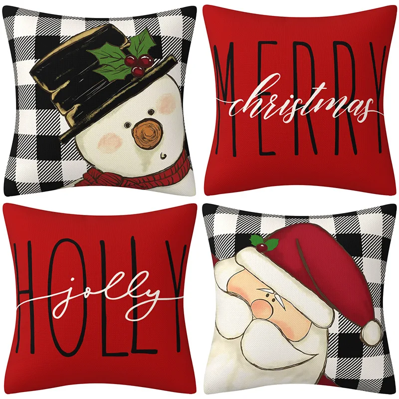 4pcs Christmas Tree Snowflake Pattern Merry Christmas Pillowcases: Let It Snow Merry & Bright Room Home Decoration