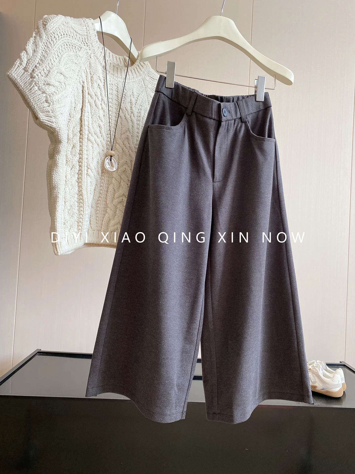 Grey Wide Leg Suit Pants Women's Straight Loose Slimming Seven-Foot DIYI Small Size Spring Autumn New Style High Waist Commut...
