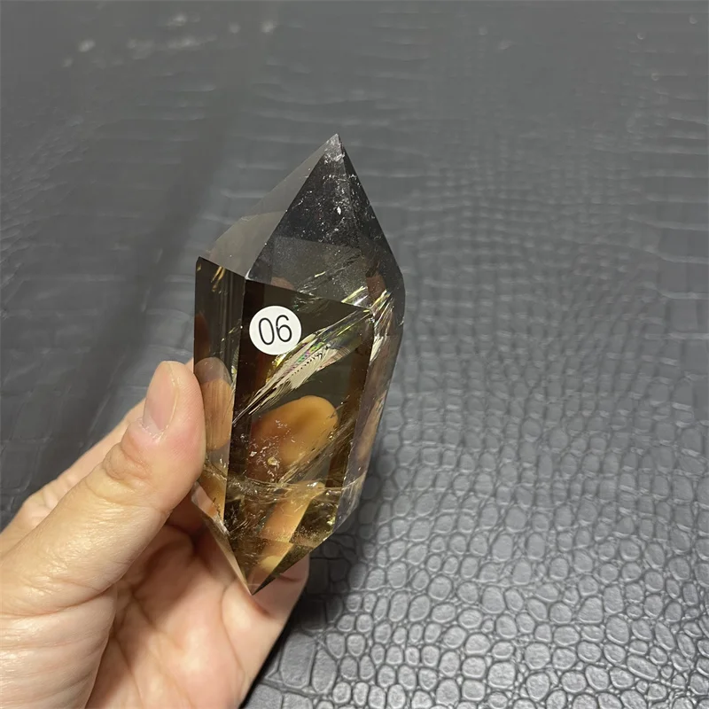 Rainbow Natural Smoky Citrine Quartz Crystal Hexagonal Double Terminated Points Wand Meditation Reiki Healing Stone