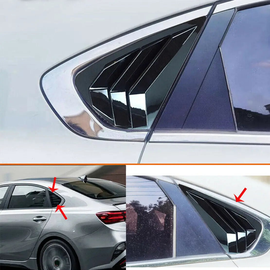 2Pcs Gloss Black Side Rear Window Louver Shutter Cover Trim Fit for Kia Forte 2019-2022