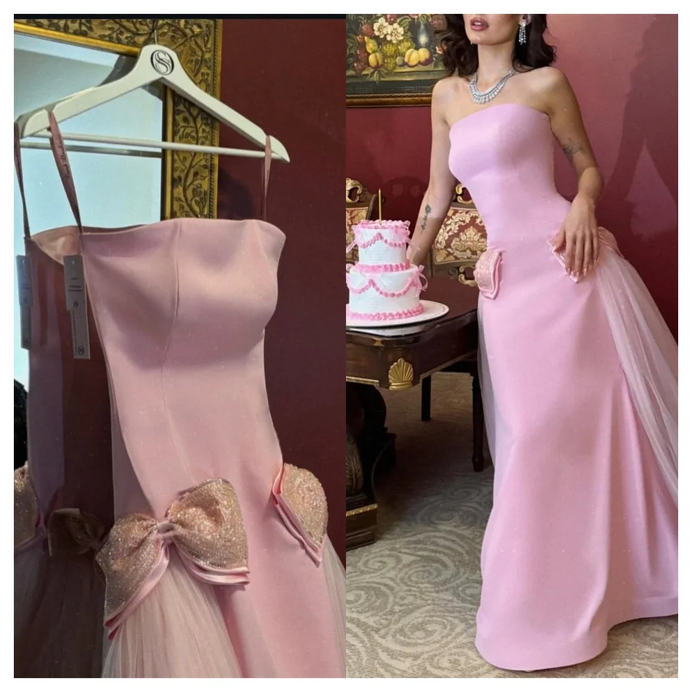 Robe de soirée en Jersey rose moderne, personnalisée, sans bretelles, sans manches, à la mode, tempérament, longueur au sol, célébrité