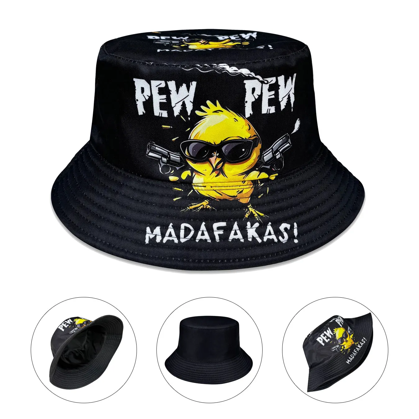 Cool Duck'Pew Pew' Sombrero de pescador con gráfico 3D, diseño ligero de pato de dibujos animados con gafas, sombrero para el sol informal unisex reversible y plegable, adecuado para viajes en la playa y trajes casuales