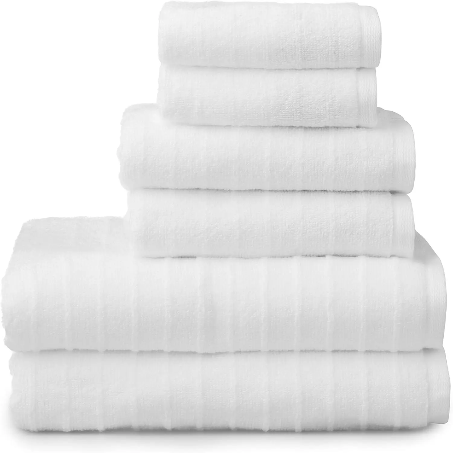 

6-Piece Cotton Stripe Towel Set: 2 Bath, 2 Hand, 2 Washcloths - Soft & Absorbent