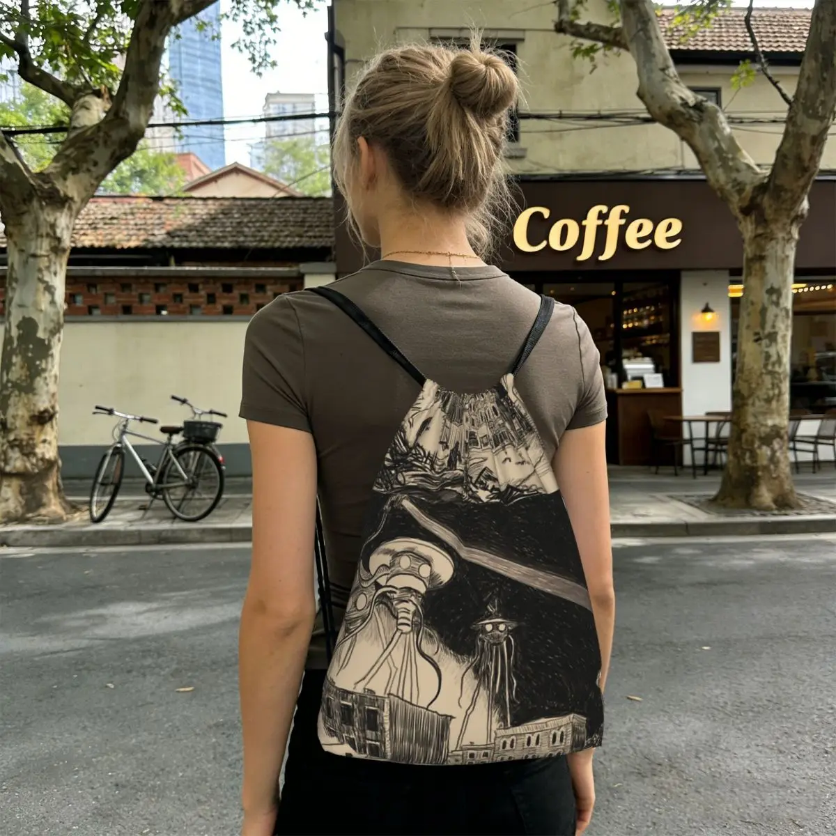

War Of The Worlds In Covington's Central Business District Backpacks Multi-function Drawstring Bags Sports Bag Book Bags