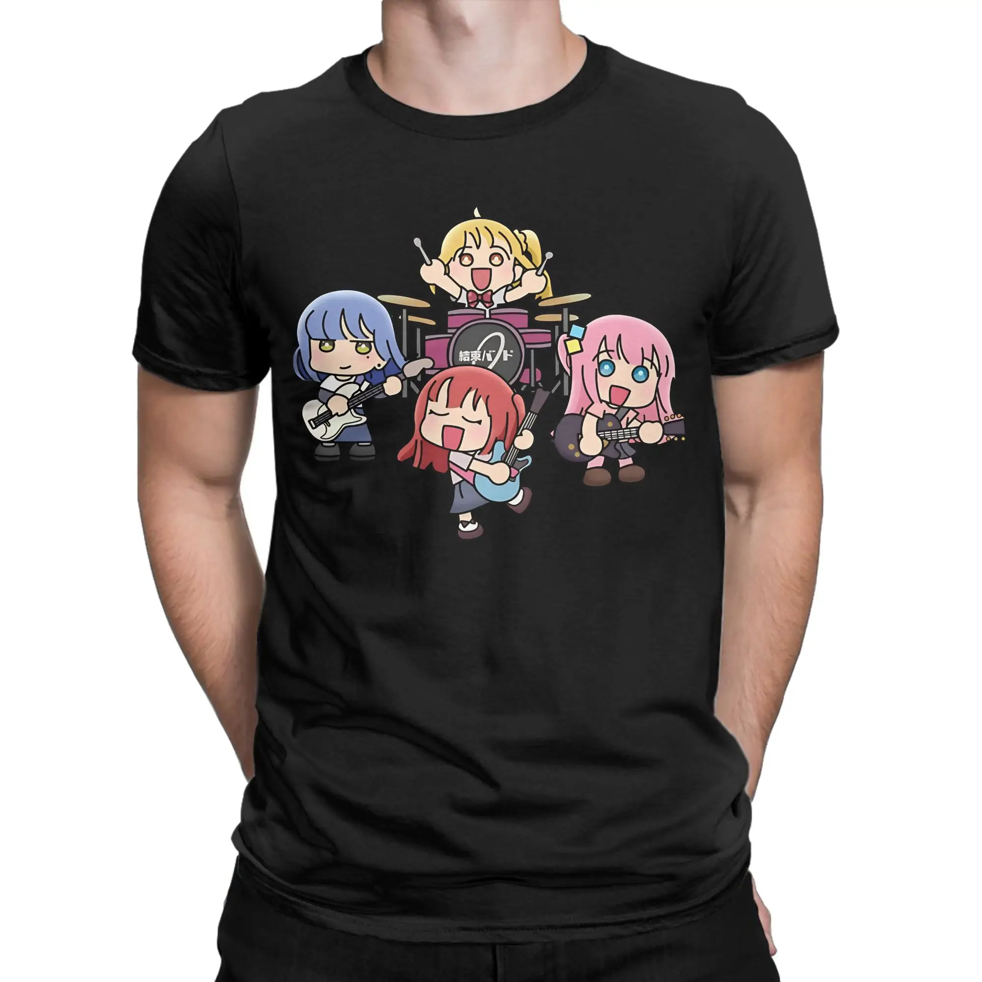 Cartoon Girl With Guitar Classic Bocchi the Rock Novelty 100% Cotton T-Shirt Tees Tops For Men