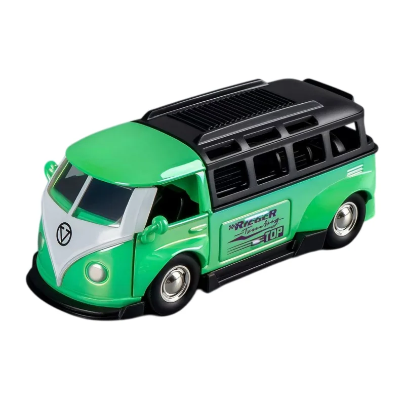 1:36 Retro Bus Alloy Car Model, Iridescent Gradient Paint Finish, Openable Doors, Wind-up Van, Desktop Collectible Ornament