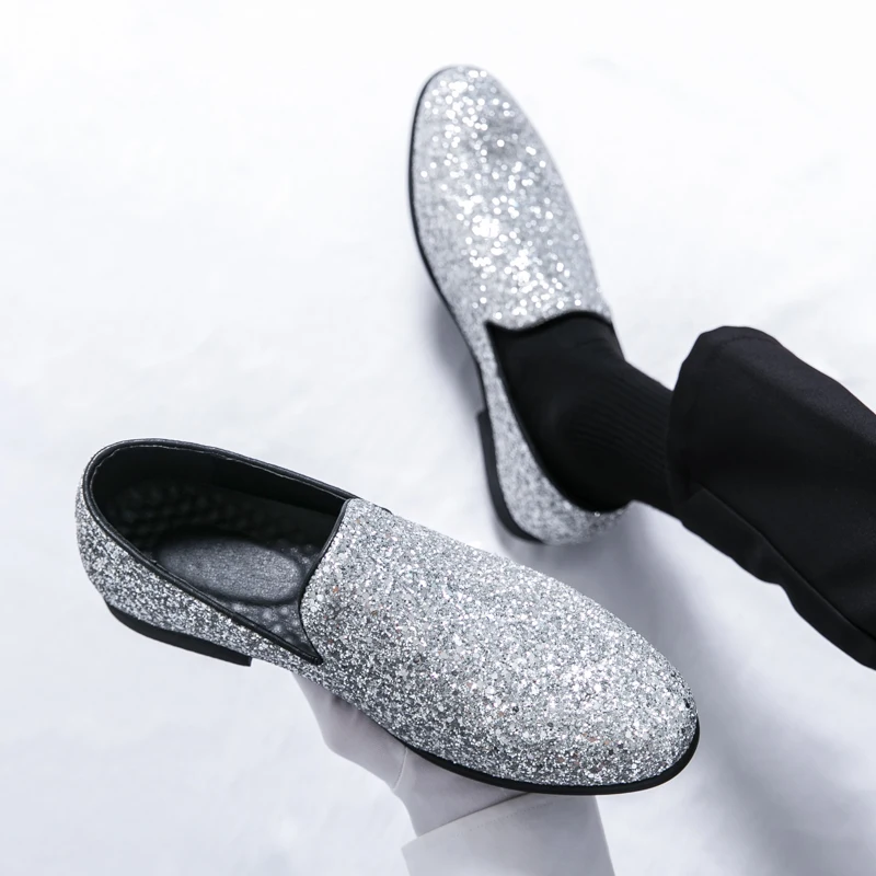 Shoes for Men Platform Dress Shoes Fashion Attractive Sequined Designer Slip on Loafers Man Party Wedding Shoes Zapatos Hombre