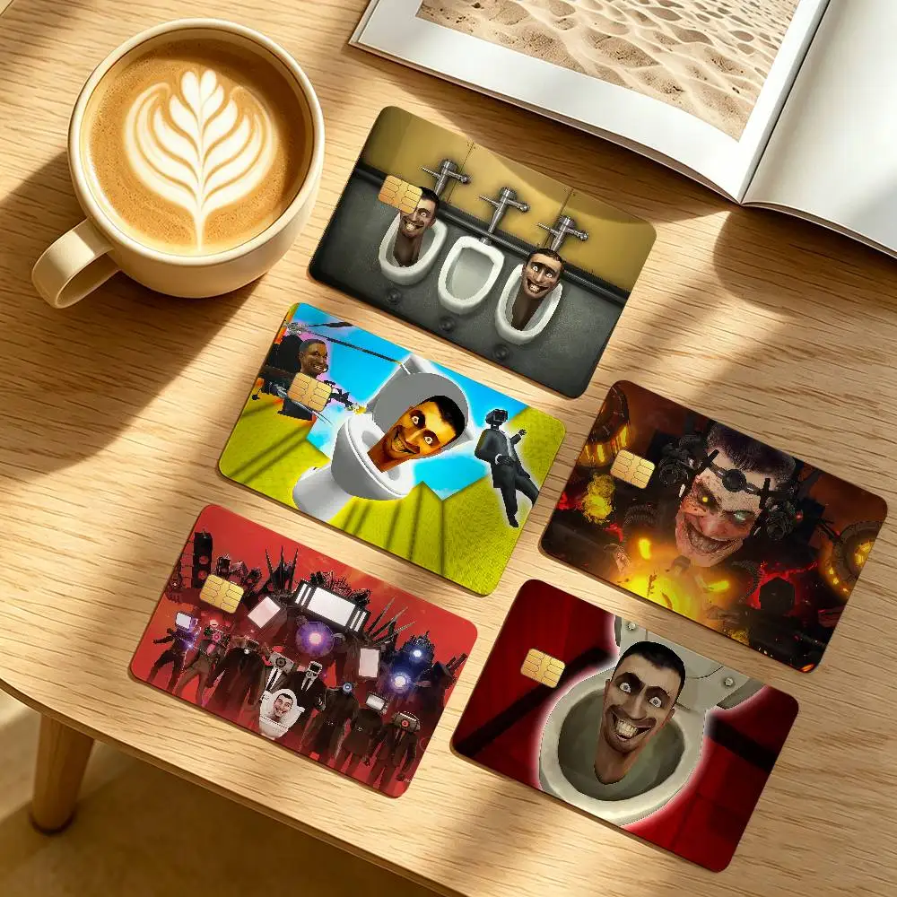 TV S-Skibidi Toilet Funny Credit Card Public Transportation Cards Protective Sticker Waterproof Card Face Decoration 4PCS