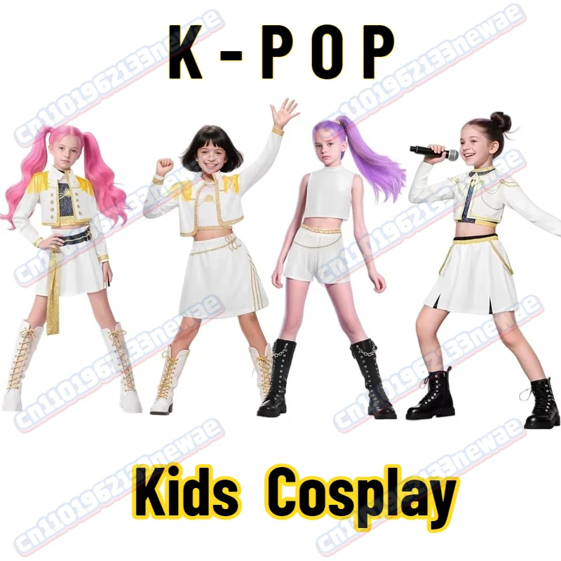 

Kids K-Pop Demon Hunters Mira Rumi Zoey Cosplay Costume Set Girls Uniform Halloween Party Stage 3D Printed Dress Up Suits