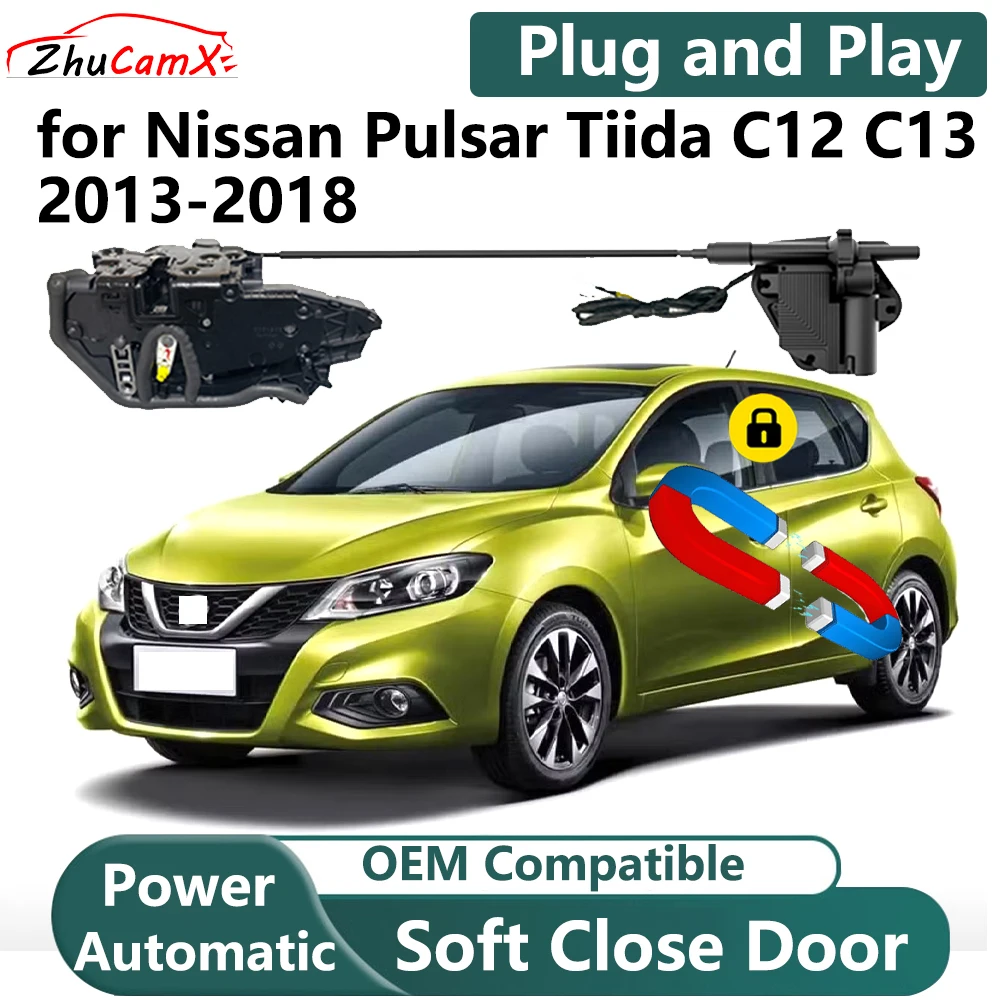 ZhuCamX for Nissan Pulsar Tiida C12 C13 2013-2018 Car Electric Soft Close System Power Closing Door Latch Lock Plug and Play