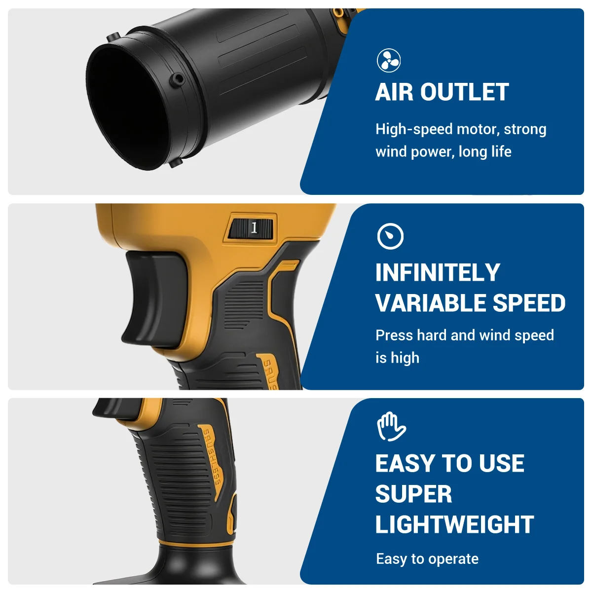 เครื่องเป่าลมไฟฟ้า Drillpro 2000W พัดลมแรงดันสูง กำจัดฝุ่น หิมะ ใบไม้ เครื่องเป่าลมไร้สายแบบเทอร์โบ เครื่องมือช่างแบบชาร์จไฟได้