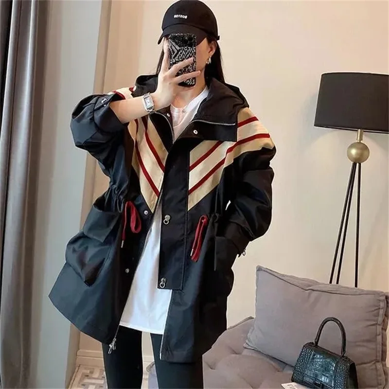 Hooded Waist Collection Design Sense Sports Windbreaker Female Windproof Coat 2023 Spring New All-matching Women's Storm Clothes