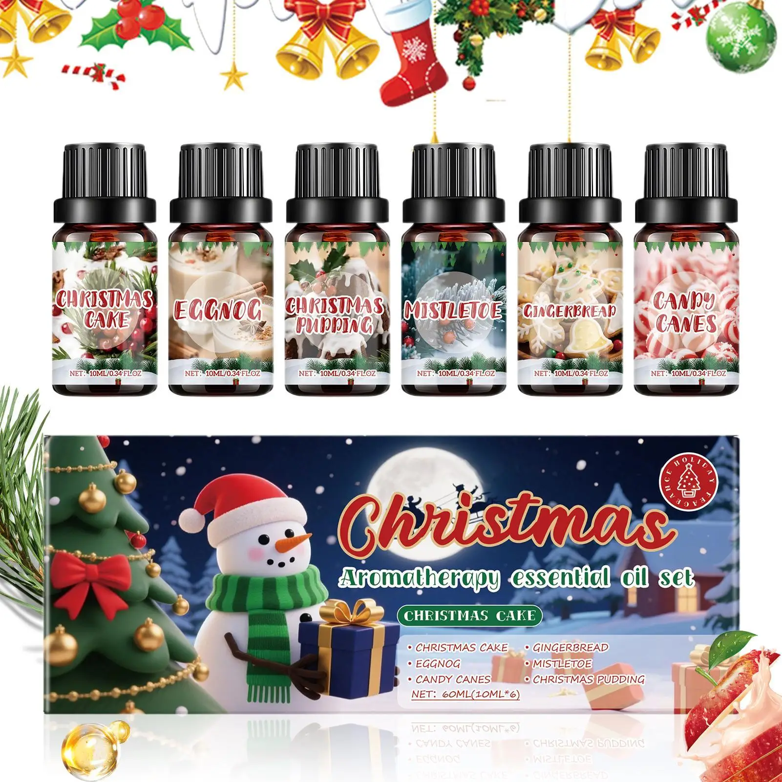 Christmas Essential Oil Set With Six Holiday Fragrances Scented Oils Set Long-Lasting Air Freshener For Purifier Meditation