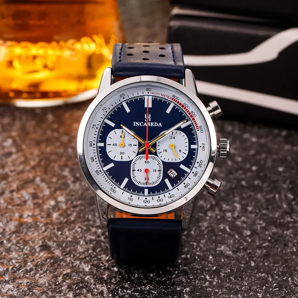 INCASEDA chronograph 42mm multifunctional quartz movement men's luxury series ultra bright luminous fashionable quartz watch