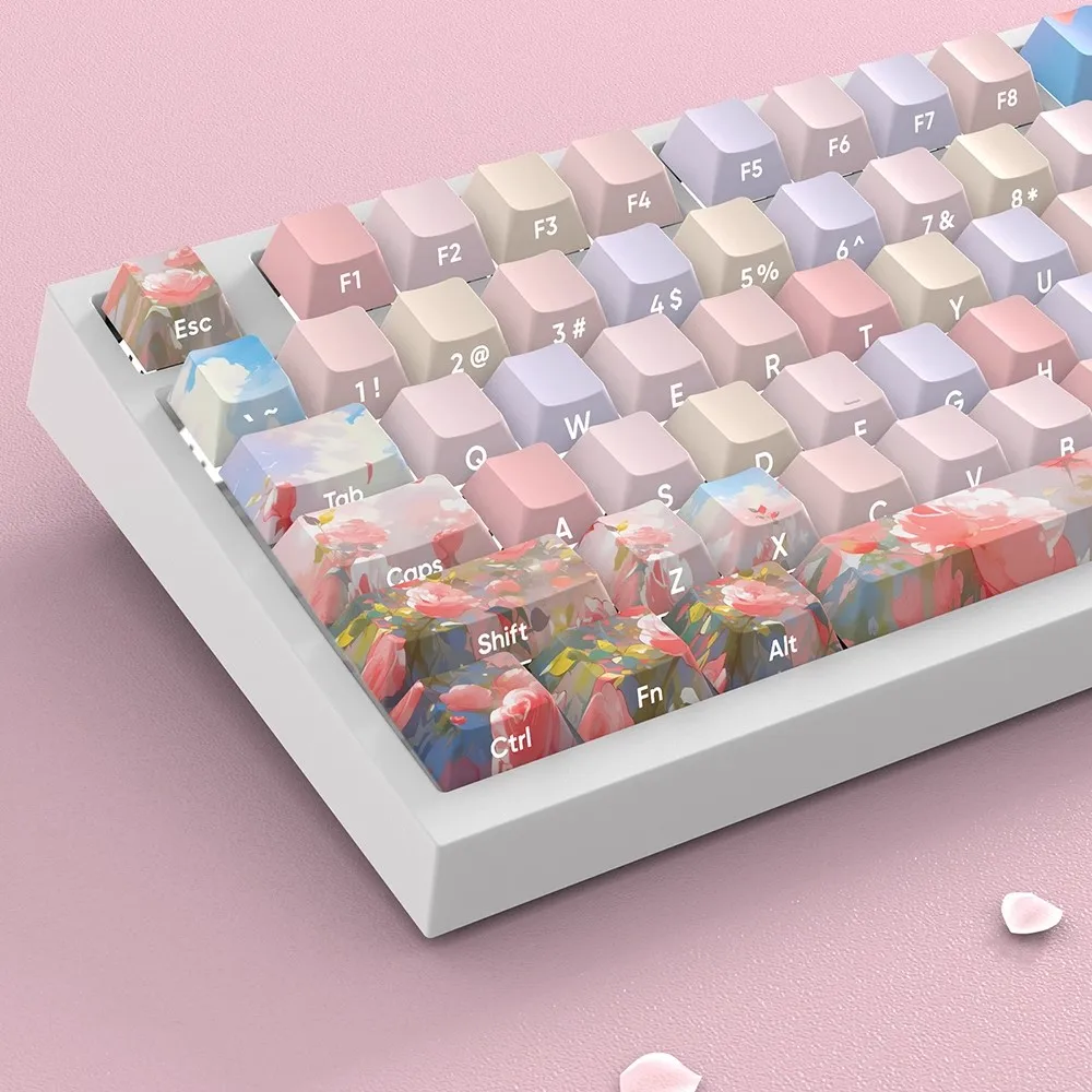 Colorful Rose Keycaps Backlit Side/Top Print Key Cap Cherry Profile PBT Complete Set For Cherry MX Switch Mechanical Keyboard