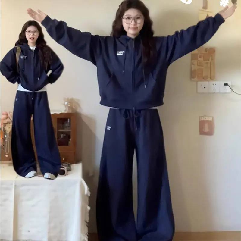 

2026 New College Style Women's Sportswear Set Loose Fit Casual Anti-Aging Two-Piece Suit Spring Autumn High Waist Long Pants