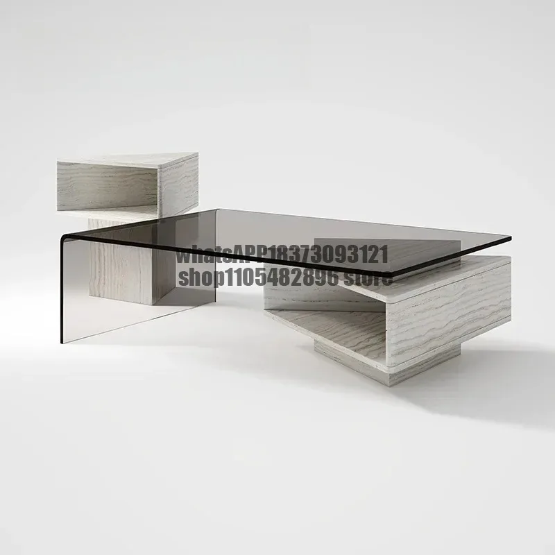 Mesa de centro italiana de diseño, mesa de centro de mármol de calidad, mesa de centro transparente y creativa, mesa auxiliar, muebles de patio