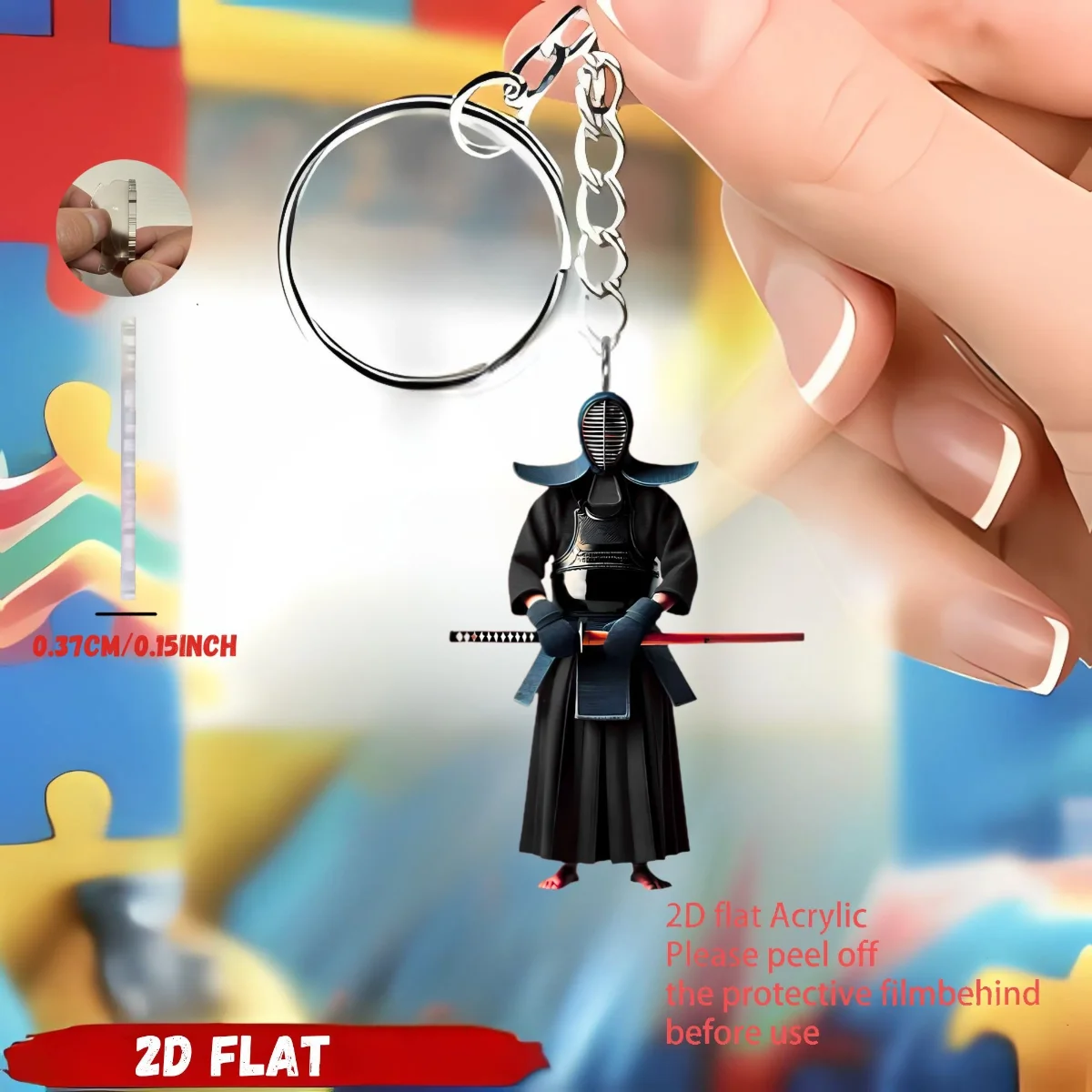 Llavero Kendo Warrior, colgante acrílico plano 2D, dijes de adorno con patrón de tema Kumdo, decoración colgante para bolso/fiesta/festivo/regalo