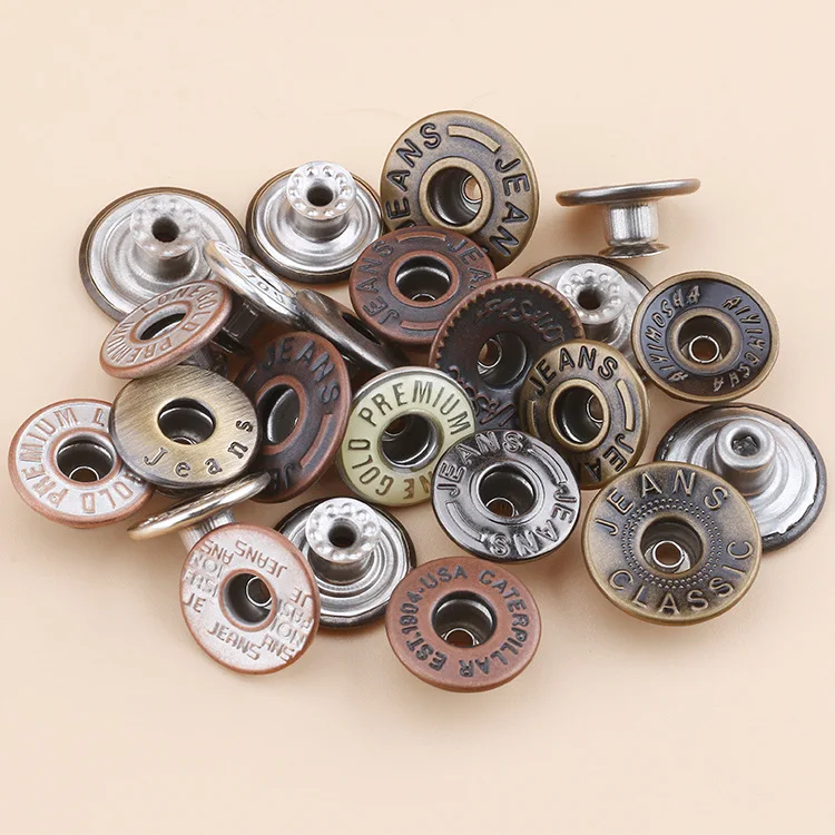 High Quality 100pcs/Pack Metal Hollow I-Button Jeans Denim Clothes Round Brass Retro Style Bib Supplies Buttons