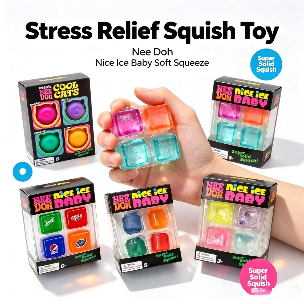 Mini 4 Pack Set Needoh Nice Ice Cube Slow Rebound Squishy Toys Sensory Toy Anti-Stress Party Favors Gifts Safe For Kids Adults #