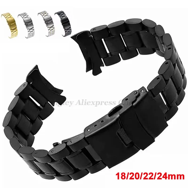 

18 мм, 20 мм, 22 мм, 24 мм, твердый ремешок для часов из нержавеющей стали, металлическая деловая складная пряжка, мужской универсальный сменный браслет-браслет
