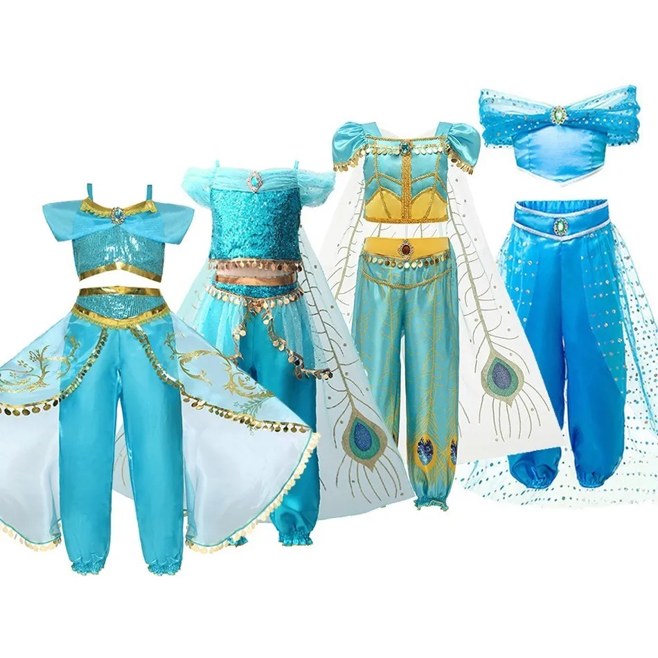 

Girls Jasmine Costume Arabian Princess Dress Up Kids Christmas Halloween Birthday Party Clothes Children Cosplay Clothing Set