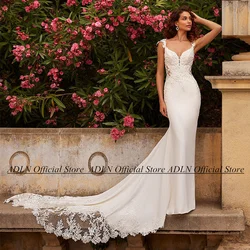 ADLN Vestido De Noiva Brautkleid Meerjungfrau Maßgeschneiderte Flügelärmeln V-Ausschnitt Applikation Illusion Zurück Knöpfe Gericht Zug Brautkleider
