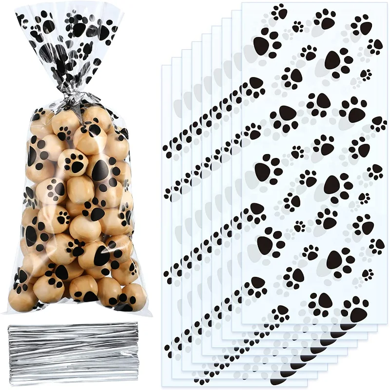 20 Pcs Paw Print Cone Cellophane Bags Heat Sealable Candy Bags Dog Gift Cat Treat Bags for Pet Treat Party Favor