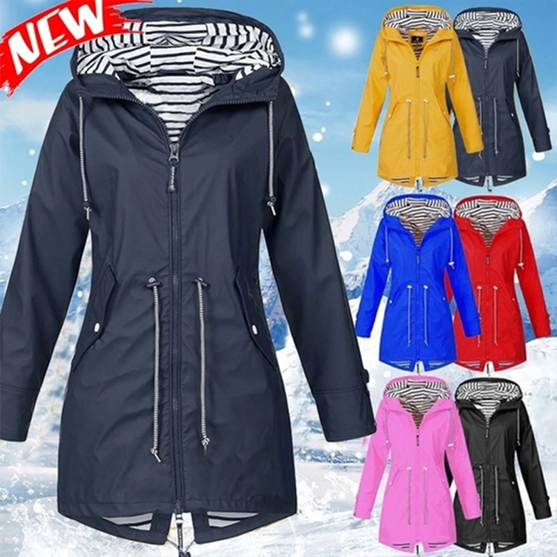 Women Fashion All Seasons Outdoor  Casual Loose Plus Size Hooded Windproof Coat Climbing Windbreaker Jacke