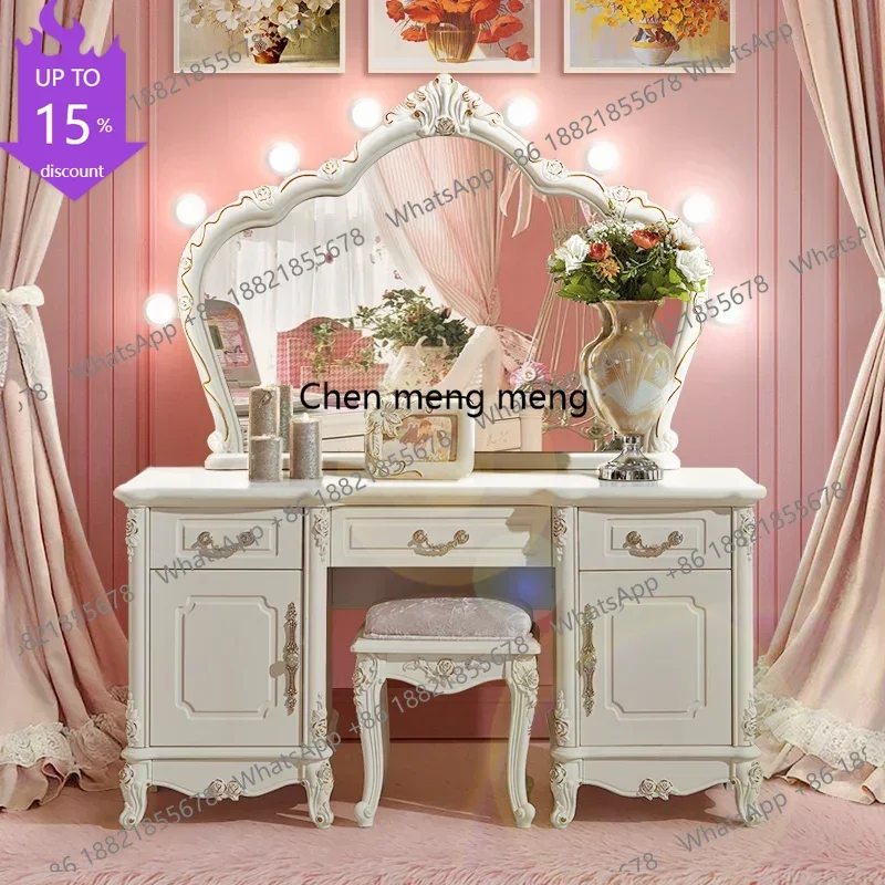 

D132 European Luxury Vanity Table Girls Wooden White Tall Vanity Table Makeup Nordic Penteadeira De Maquiagem Bedroom